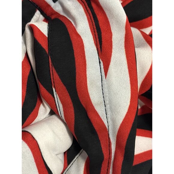 Eshakti Women's Red and Black Tie waist stripe print crepe shirtdress size Large - Picture 7 of 7